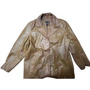Dialogue Womens Tan Genuine Leather Blazer Jacket 1X Brown vintage‎ Button Up